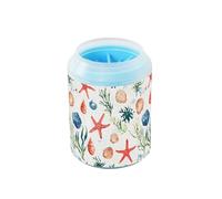 Quteprint Watercolor Sea Life Seashells Starfish Dog Paw Cleaner Cup - Pet Foot Washer with Soft Silicone Brush, Portable Muddy Paw Cleaner for Small, Medium, Large Breed Dogs & Cats (2.56x2.56x4.53in