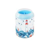 Quteprint Watercolor Sea Lighthouse Birds Dog Paw Cleaner Cup - Pet Foot Washer with Soft Silicone Brush, Portable Muddy Paw Cleaner for Small, Medium, Large Breed Dogs & Cats (2.56x2.56x4.53inch)