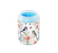 Quteprint Watercolor Spring Flowers Bird Butterfly Dog Paw Cleaner Cup - Pet Foot Washer with Soft Silicone Brush, Portable Muddy Paw Cleaner for Small, Medium, Large Breed Dogs & Cats (2.56x2.56x4.53