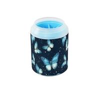 Quteprint Watercolor Teal Butterfly Pattern Dog Paw Cleaner Cup - Pet Foot Washer with Soft Silicone Brush, Portable Muddy Paw Cleaner for Small, Medium, Large Breed Dogs & Cats (2.56x2.56x4.53inch)