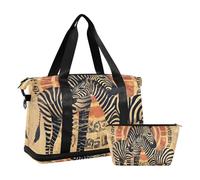 Quteprint Waterproof Sports Gym Bag - Ancient African Zebra Large Capacity Duffel Bag with Dry Wet Compartment & Shoe Storage, Yoga Swim Travel Tote for Workout, Fitness, Overnight Trip