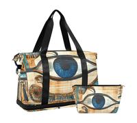 Quteprint Waterproof Sports Gym Bag - Ancient Egyptian Hieroglyphics Large Capacity Duffel Bag with Dry Wet Compartment & Shoe Storage, Yoga Swim Travel Tote for Workout, Fitness, Overnight Trip