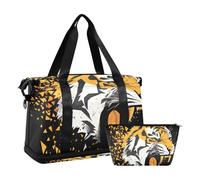 Quteprint Waterproof Sports Gym Bag - Angry Animal Tiger Large Capacity Duffel Bag with Dry Wet Compartment & Shoe Storage, Yoga Swim Travel Tote for Workout, Fitness, Overnight Trip