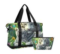 Quteprint Waterproof Sports Gym Bag - Animal Tiger Butterfly Flowers Large Capacity Duffel Bag with Dry Wet Compartment & Shoe Storage, Yoga Swim Travel Tote for Workout, Fitness, Overnight Trip