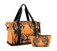 Quteprint Waterproof Sports Gym Bag - Animal Tiger Large Capacity Duffel Bag with Dry Wet Compartment & Shoe Storage, Yoga Swim Travel Tote for Workout, Fitness, Overnight Trip