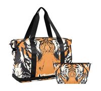 Quteprint Waterproof Sports Gym Bag - Animal Tiger Pattern Large Capacity Duffel Bag with Dry Wet Compartment & Shoe Storage, Yoga Swim Travel Tote for Workout, Fitness, Overnight Trip