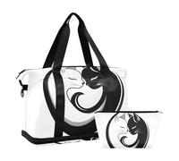 Quteprint Waterproof Sports Gym Bag - Black and White Cats Large Capacity Duffel Bag with Dry Wet Compartment & Shoe Storage, Yoga Swim Travel Tote for Workout, Fitness, Overnight Trip