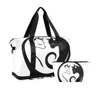 Quteprint Waterproof Sports Gym Bag - Black and White Two Cats Large Capacity Duffel Bag with Dry Wet Compartment & Shoe Storage, Yoga Swim Travel Tote for Workout, Fitness, Overnight Trip