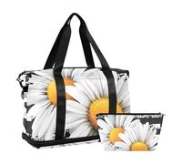 Quteprint Waterproof Sports Gym Bag - Black Music Notes Flower Daisy Large Capacity Duffel Bag with Dry Wet Compartment & Shoe Storage, Yoga Swim Travel Tote for Workout, Fitness, Overnight Trip