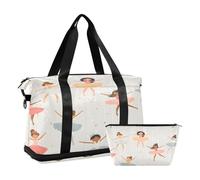 Quteprint Waterproof Sports Gym Bag - Cartoon Ballet Dancer Large Capacity Duffel Bag with Dry Wet Compartment & Shoe Storage, Yoga Swim Travel Tote for Workout, Fitness, Overnight Trip