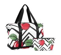 Quteprint Waterproof Sports Gym Bag - Cherry Fruit Chevron Large Capacity Duffel Bag with Dry Wet Compartment & Shoe Storage, Yoga Swim Travel Tote for Workout, Fitness, Overnight Trip