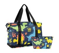 Quteprint Waterproof Sports Gym Bag - Colorful Animal Dinosaurs Dino Large Capacity Duffel Bag with Dry Wet Compartment & Shoe Storage, Yoga Swim Travel Tote for Workout, Fitness, Overnight Trip