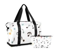 Quteprint Waterproof Sports Gym Bag - Colorful Music Musical Notes Large Capacity Duffel Bag with Dry Wet Compartment & Shoe Storage, Yoga Swim Travel Tote for Workout, Fitness, Overnight Trip