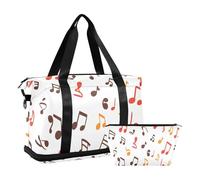 Quteprint Waterproof Sports Gym Bag - Colorful Music Notes Large Capacity Duffel Bag with Dry Wet Compartment & Shoe Storage, Yoga Swim Travel Tote for Workout, Fitness, Overnight Trip