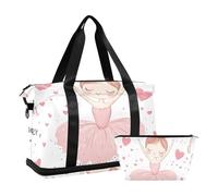 Quteprint Waterproof Sports Gym Bag - Cute Ballet Dancer Heart Large Capacity Duffel Bag with Dry Wet Compartment & Shoe Storage, Yoga Swim Travel Tote for Workout, Fitness, Overnight Trip