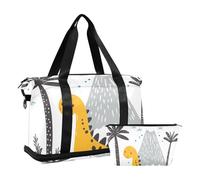 Quteprint Waterproof Sports Gym Bag - Cute Dinosaur Palm Tree Large Capacity Duffel Bag with Dry Wet Compartment & Shoe Storage, Yoga Swim Travel Tote for Workout, Fitness, Overnight Trip