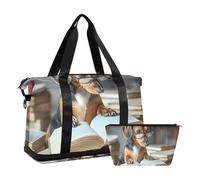 Quteprint Waterproof Sports Gym Bag - Cute Funny Reading Dog Large Capacity Duffel Bag with Dry Wet Compartment & Shoe Storage, Yoga Swim Travel Tote for Workout, Fitness, Overnight Trip