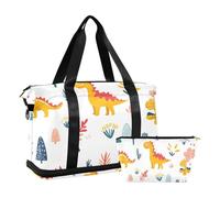 Quteprint Waterproof Sports Gym Bag - Dinosaur Dino Cute Pattern Large Capacity Duffel Bag with Dry Wet Compartment & Shoe Storage, Yoga Swim Travel Tote for Workout, Fitness, Overnight Trip