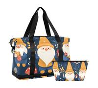 Quteprint Waterproof Sports Gym Bag - Forest Gnomes Mushroom Flowers Large Capacity Duffel Bag with Dry Wet Compartment & Shoe Storage, Yoga Swim Travel Tote for Workout, Fitness, Overnight Trip