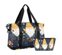 Quteprint Waterproof Sports Gym Bag - Forest Mushroom Flowers Gnomes Large Capacity Duffel Bag with Dry Wet Compartment & Shoe Storage, Yoga Swim Travel Tote for Workout, Fitness, Overnight Trip