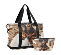 Quteprint Waterproof Sports Gym Bag - Funny Dachshund Dog Reading Large Capacity Duffel Bag with Dry Wet Compartment & Shoe Storage, Yoga Swim Travel Tote for Workout, Fitness, Overnight Trip
