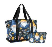 Quteprint Waterproof Sports Gym Bag - Gnomes Floral Plants Mushroom Large Capacity Duffel Bag with Dry Wet Compartment & Shoe Storage, Yoga Swim Travel Tote for Workout, Fitness, Overnight Trip