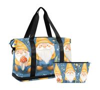 Quteprint Waterproof Sports Gym Bag - Gnomes Florals Plants Mushroom Large Capacity Duffel Bag with Dry Wet Compartment & Shoe Storage, Yoga Swim Travel Tote for Workout, Fitness, Overnight Trip