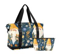 Quteprint Waterproof Sports Gym Bag - Gnomes Mushroom Flowers Plants Large Capacity Duffel Bag with Dry Wet Compartment & Shoe Storage, Yoga Swim Travel Tote for Workout, Fitness, Overnight Trip