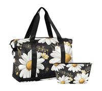 Quteprint Waterproof Sports Gym Bag - Golden Music Notes Daisy Large Capacity Duffel Bag with Dry Wet Compartment & Shoe Storage, Yoga Swim Travel Tote for Workout, Fitness, Overnight Trip