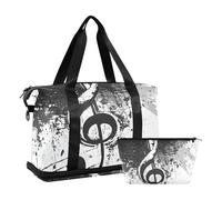 Quteprint Waterproof Sports Gym Bag - Grunge Music Notes Large Capacity Duffel Bag with Dry Wet Compartment & Shoe Storage, Yoga Swim Travel Tote for Workout, Fitness, Overnight Trip
