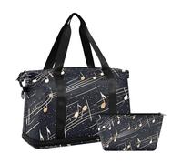Quteprint Waterproof Sports Gym Bag - Music Musical Notes Piano Large Capacity Duffel Bag with Dry Wet Compartment & Shoe Storage, Yoga Swim Travel Tote for Workout, Fitness, Overnight Trip
