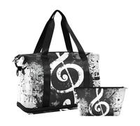 Quteprint Waterproof Sports Gym Bag - Music Notes Grunge Large Capacity Duffel Bag with Dry Wet Compartment & Shoe Storage, Yoga Swim Travel Tote for Workout, Fitness, Overnight Trip