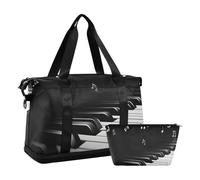 Quteprint Waterproof Sports Gym Bag - Piano Keys Music Notes Large Capacity Duffel Bag with Dry Wet Compartment & Shoe Storage, Yoga Swim Travel Tote for Workout, Fitness, Overnight Trip