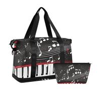 Quteprint Waterproof Sports Gym Bag - Piano Music Musical Notes Large Capacity Duffel Bag with Dry Wet Compartment & Shoe Storage, Yoga Swim Travel Tote for Workout, Fitness, Overnight Trip