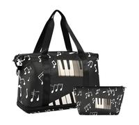Quteprint Waterproof Sports Gym Bag - Piano Musical Music Notes Large Capacity Duffel Bag with Dry Wet Compartment & Shoe Storage, Yoga Swim Travel Tote for Workout, Fitness, Overnight Trip