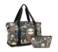 Quteprint Waterproof Sports Gym Bag - Tree Floral Cute Sloth Large Capacity Duffel Bag with Dry Wet Compartment & Shoe Storage, Yoga Swim Travel Tote for Workout, Fitness, Overnight Trip
