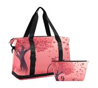 Quteprint Waterproof Sports Gym Bag - Valentines Day Romantic Love Tree Large Capacity Duffel Bag with Dry Wet Compartment & Shoe Storage, Yoga Swim Travel Tote for Workout, Fitness, Overnight Trip