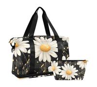 Quteprint Waterproof Sports Gym Bag - Vintage Flower Daisy Music Notes Large Capacity Duffel Bag with Dry Wet Compartment & Shoe Storage, Yoga Swim Travel Tote for Workout, Fitness, Overnight Trip