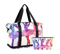 Quteprint Waterproof Sports Gym Bag - Watercolor Ballet Dancer Art Large Capacity Duffel Bag with Dry Wet Compartment & Shoe Storage, Yoga Swim Travel Tote for Workout, Fitness, Overnight Trip