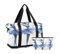 Quteprint Waterproof Sports Gym Bag - Watercolor Ballet Dancer Large Capacity Duffel Bag with Dry Wet Compartment & Shoe Storage, Yoga Swim Travel Tote for Workout, Fitness, Overnight Trip