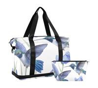 Quteprint Waterproof Sports Gym Bag - Watercolor Hummingbirds Iris Flower Large Capacity Duffel Bag with Dry Wet Compartment & Shoe Storage, Yoga Swim Travel Tote for Workout, Fitness, Overnight Trip