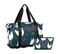 Quteprint Waterproof Sports Gym Bag - White Black Chick Rooster Large Capacity Duffel Bag with Dry Wet Compartment & Shoe Storage, Yoga Swim Travel Tote for Workout, Fitness, Overnight Trip