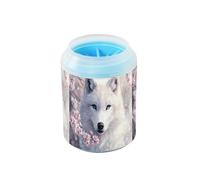 Quteprint White Wolf Cherry Flower Tree Dog Paw Cleaner Cup - Pet Foot Washer with Soft Silicone Brush, Portable Muddy Paw Cleaner for Small, Medium, Large Breed Dogs & Cats (2.56x2.56x4.53inch)