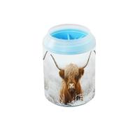 Quteprint Winter Highland Cow Dog Paw Cleaner Cup - Pet Foot Washer with Soft Silicone Brush, Portable Muddy Paw Cleaner for Small, Medium, Large Breed Dogs & Cats (2.56x2.56x4.53inch)