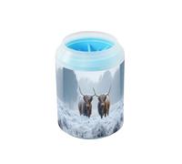 Quteprint Winter Highland Cows Animal Dog Paw Cleaner Cup - Pet Foot Washer with Soft Silicone Brush, Portable Muddy Paw Cleaner for Small, Medium, Large Breed Dogs & Cats (2.56x2.56x4.53inch)