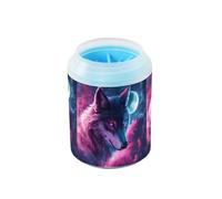 Quteprint Wolf Galaxy Star Moon Dog Paw Cleaner Cup - Pet Foot Washer with Soft Silicone Brush, Portable Muddy Paw Cleaner for Small, Medium, Large Breed Dogs & Cats (2.56x2.56x4.53inch)