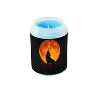 Quteprint Wolf Howling at The Moon Dog Paw Cleaner Cup - Pet Foot Washer with Soft Silicone Brush, Portable Muddy Paw Cleaner for Small, Medium, Large Breed Dogs & Cats (2.56x2.56x4.53inch)