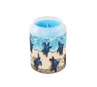 Quteprint Wooden Beach Sea Turtle Dog Paw Cleaner Cup - Pet Foot Washer with Soft Silicone Brush, Portable Muddy Paw Cleaner for Small, Medium, Large Breed Dogs & Cats (2.56x2.56x4.53inch)