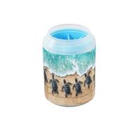 Quteprint Wooden Beach Turtle Dog Paw Cleaner Cup - Pet Foot Washer with Soft Silicone Brush, Portable Muddy Paw Cleaner for Small, Medium, Large Breed Dogs & Cats (2.56x2.56x4.53inch)