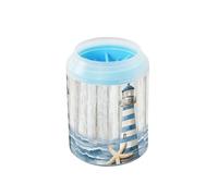 Quteprint Wooden Sea Lighthouse Starfish Dog Paw Cleaner Cup - Pet Foot Washer with Soft Silicone Brush, Portable Muddy Paw Cleaner for Small, Medium, Large Breed Dogs & Cats (2.56x2.56x4.53inch)